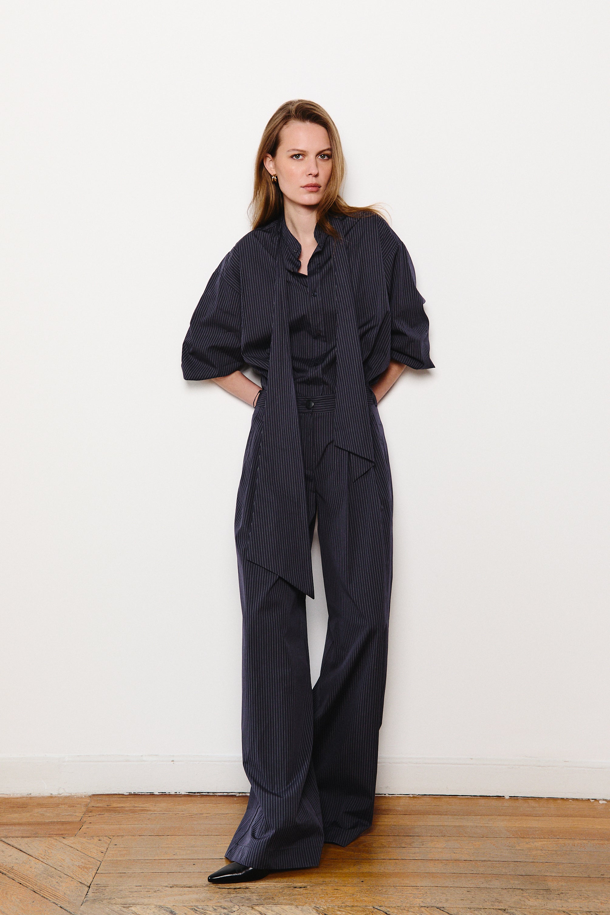 DIANE NAVY/WHITE PINSTRIPE SHIRT