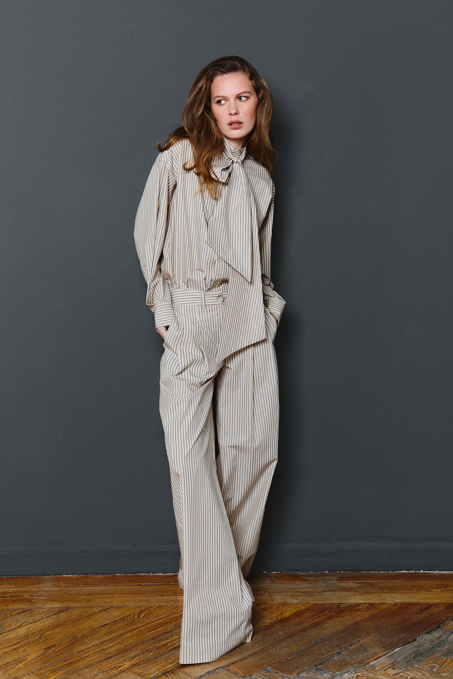 MARGARET OFF/WHITE/BLUE PINSTRIPE PANT