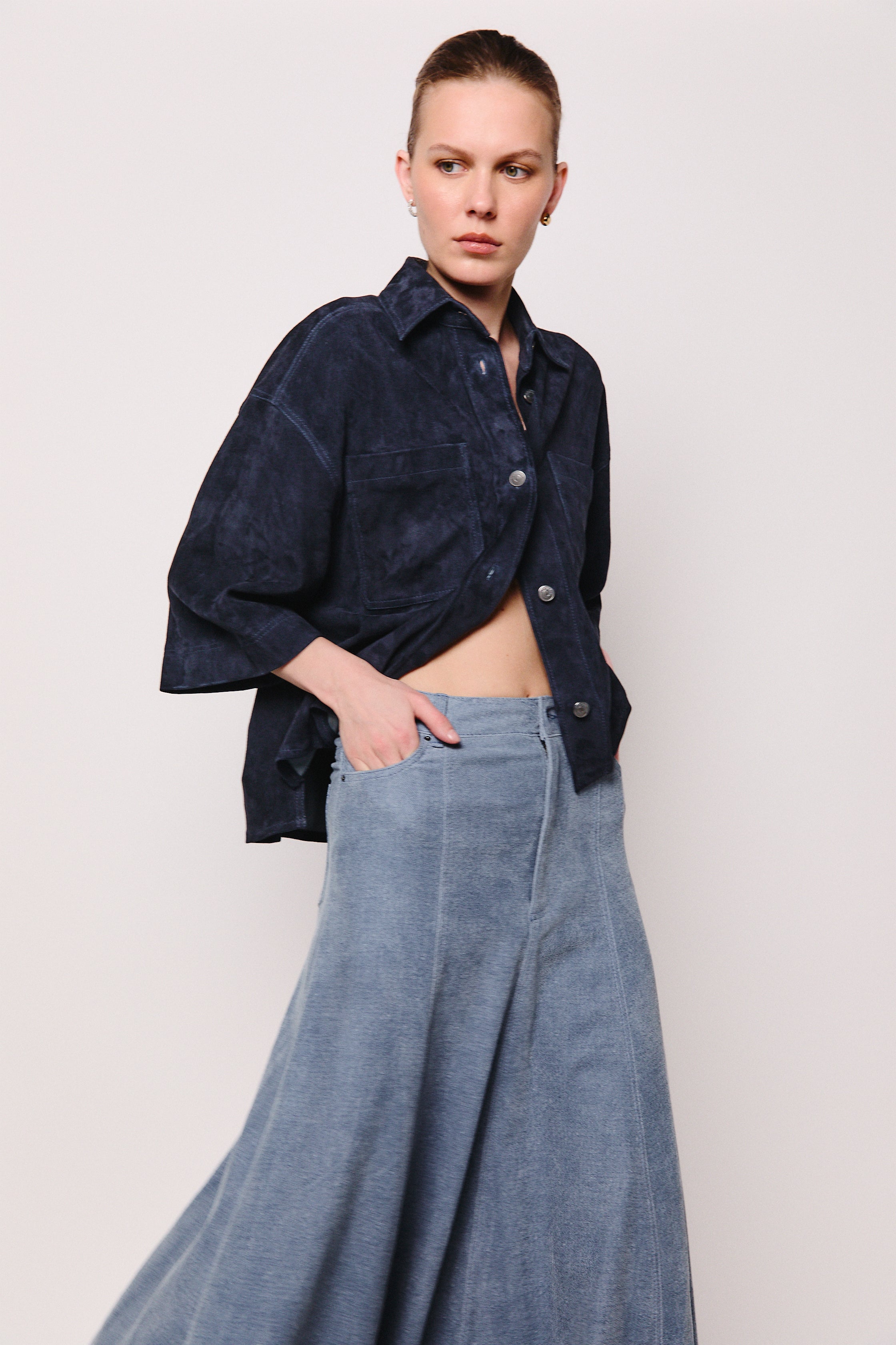 LULU SHIRT NAVY SUEDE LIGHT