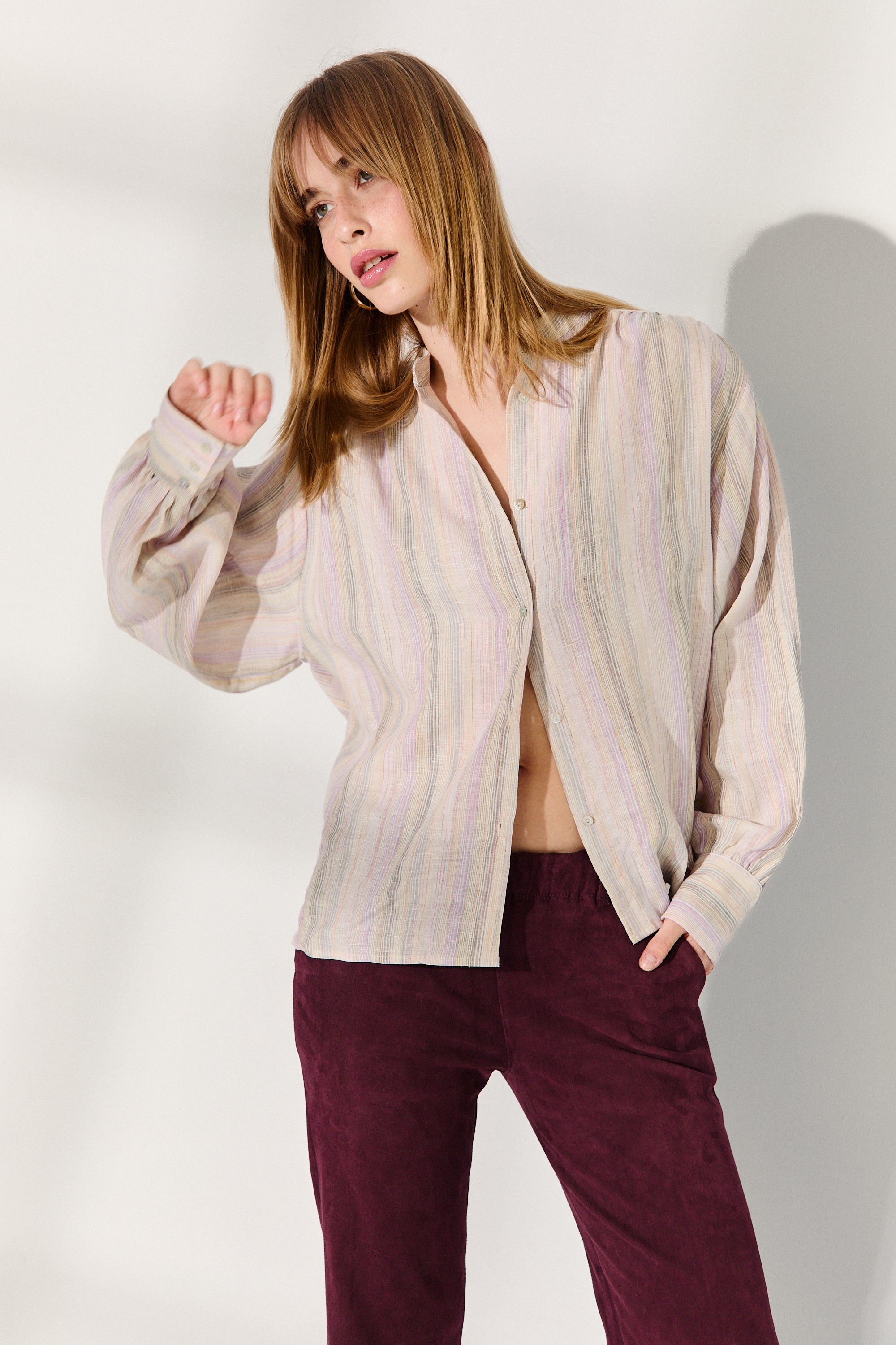 SIENNA PASTEL STRIPES LINEN SHIRT