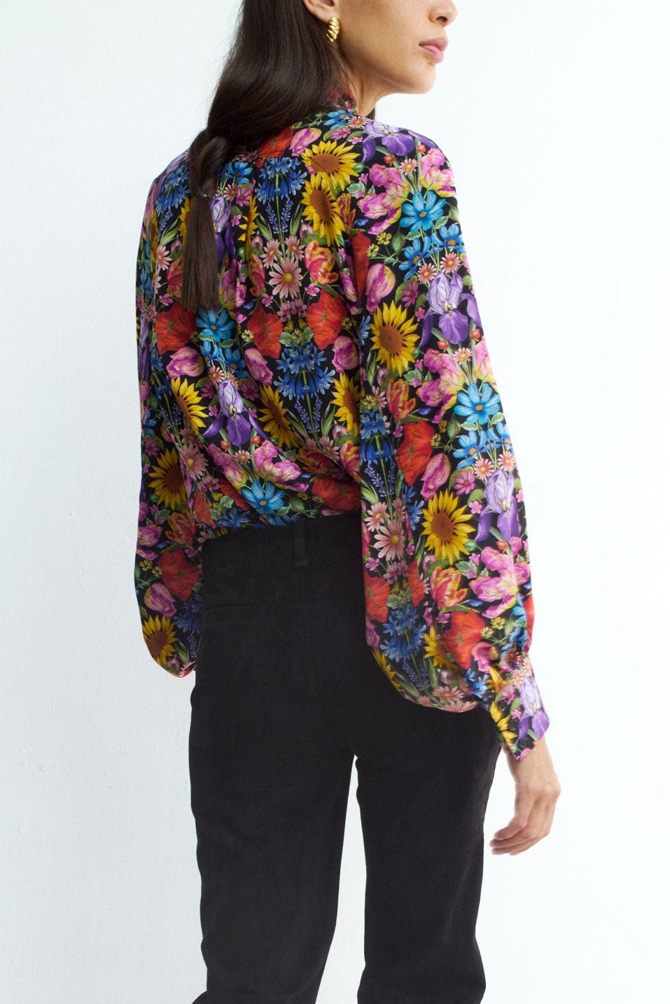 BOW SHIRT FLORAL MUSE BLACK