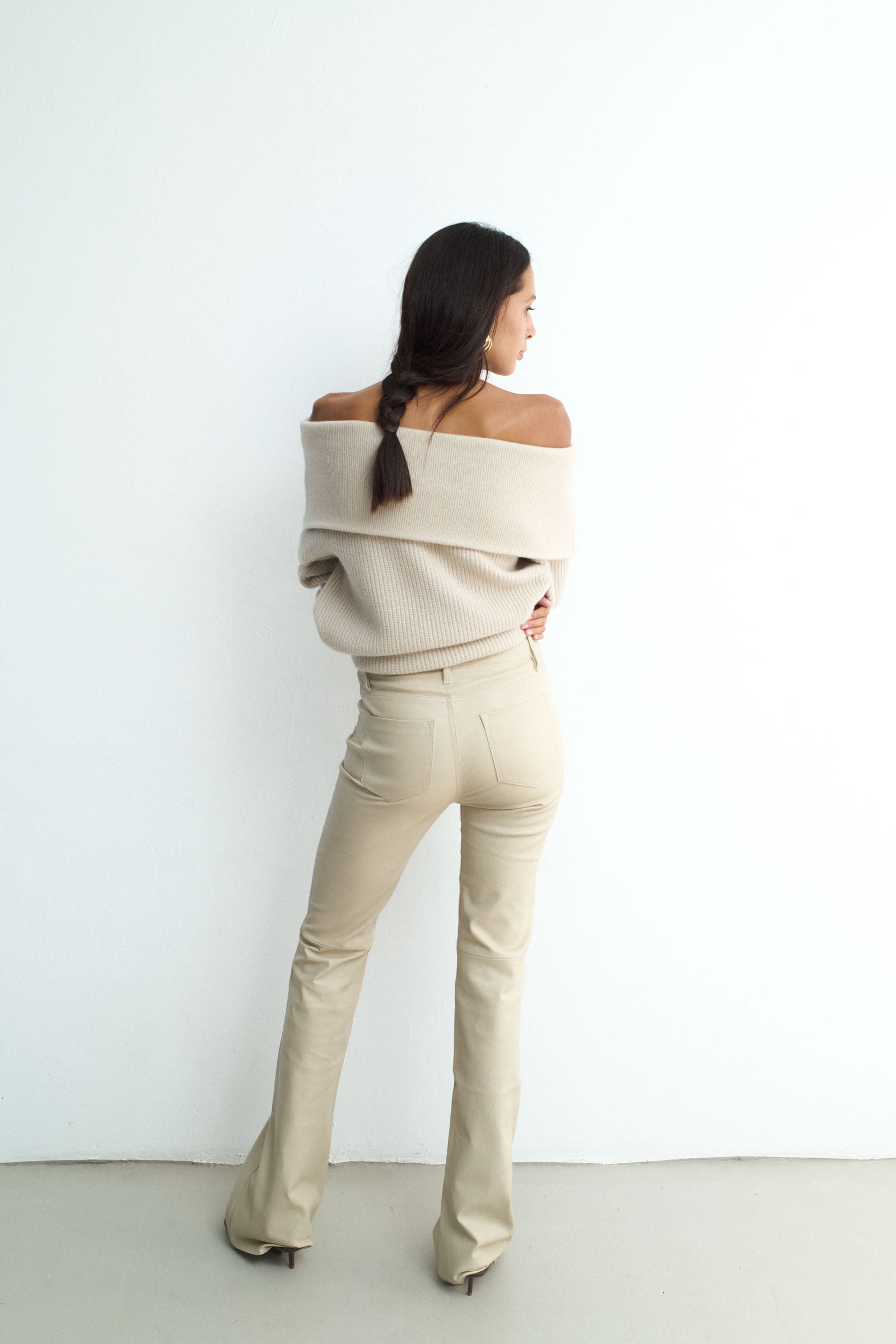 FLARE PANT BONE LEATHER