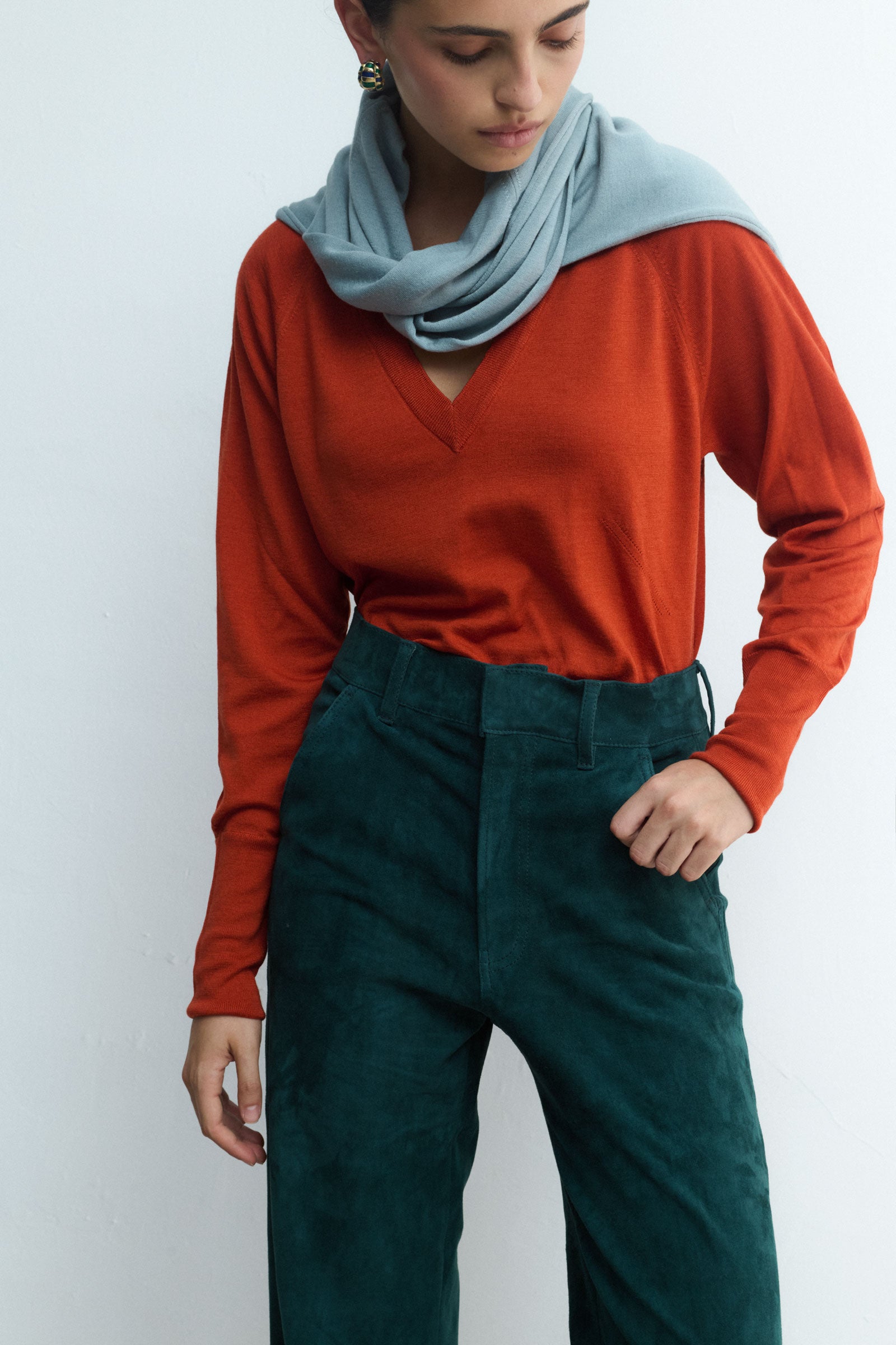 VERONICA PANT MALACHITE SUEDE