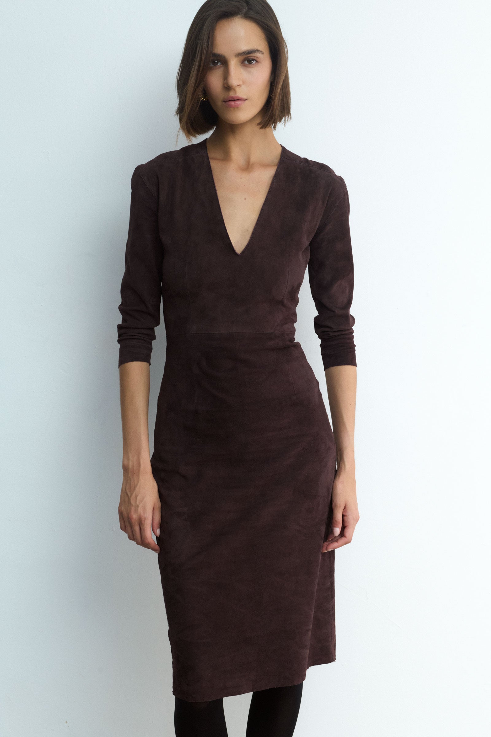 NIEVES DRESS MAHOGANY SUEDE
