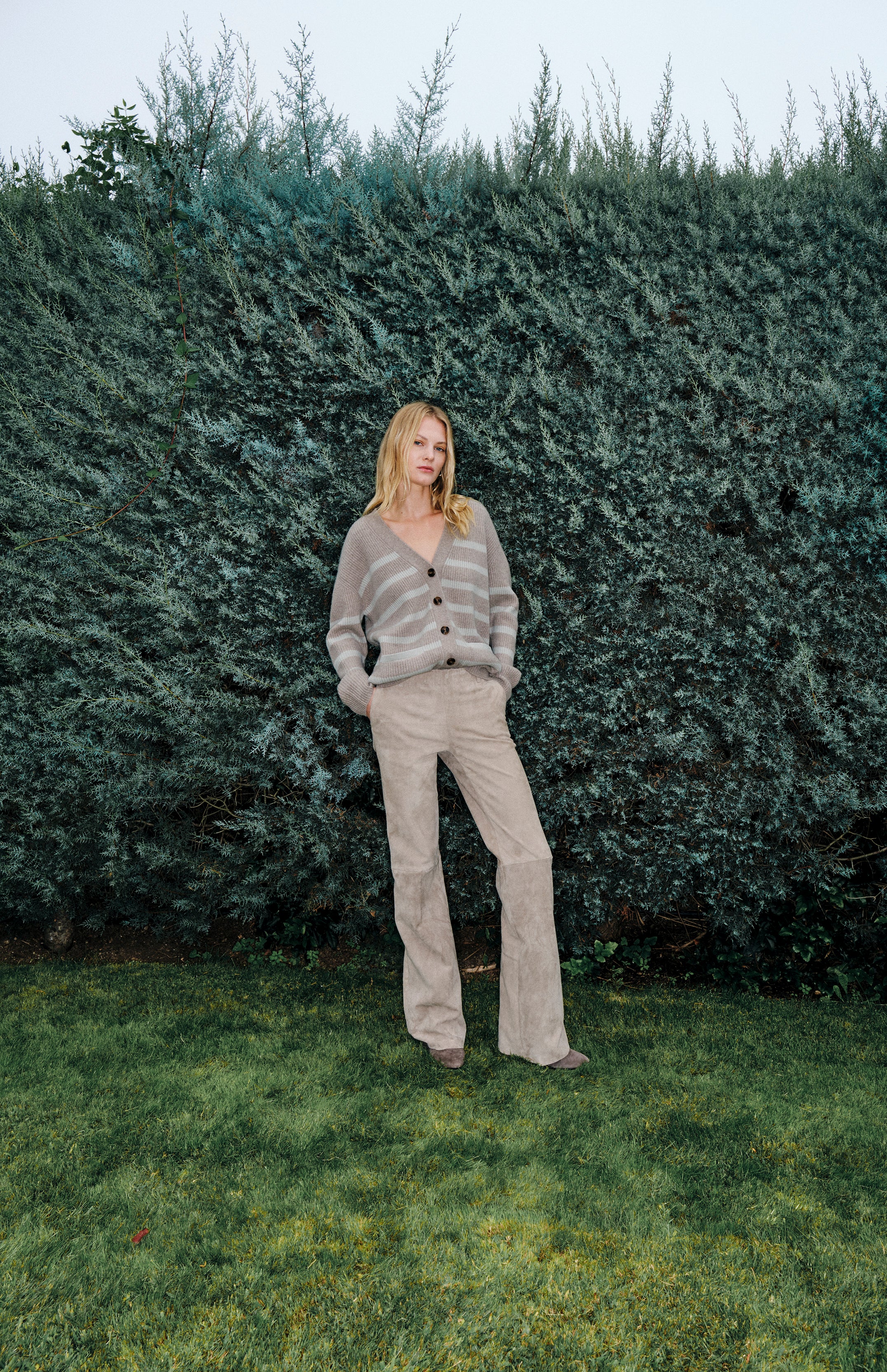 STRIPE CARDIGAN BISQUE WOOL