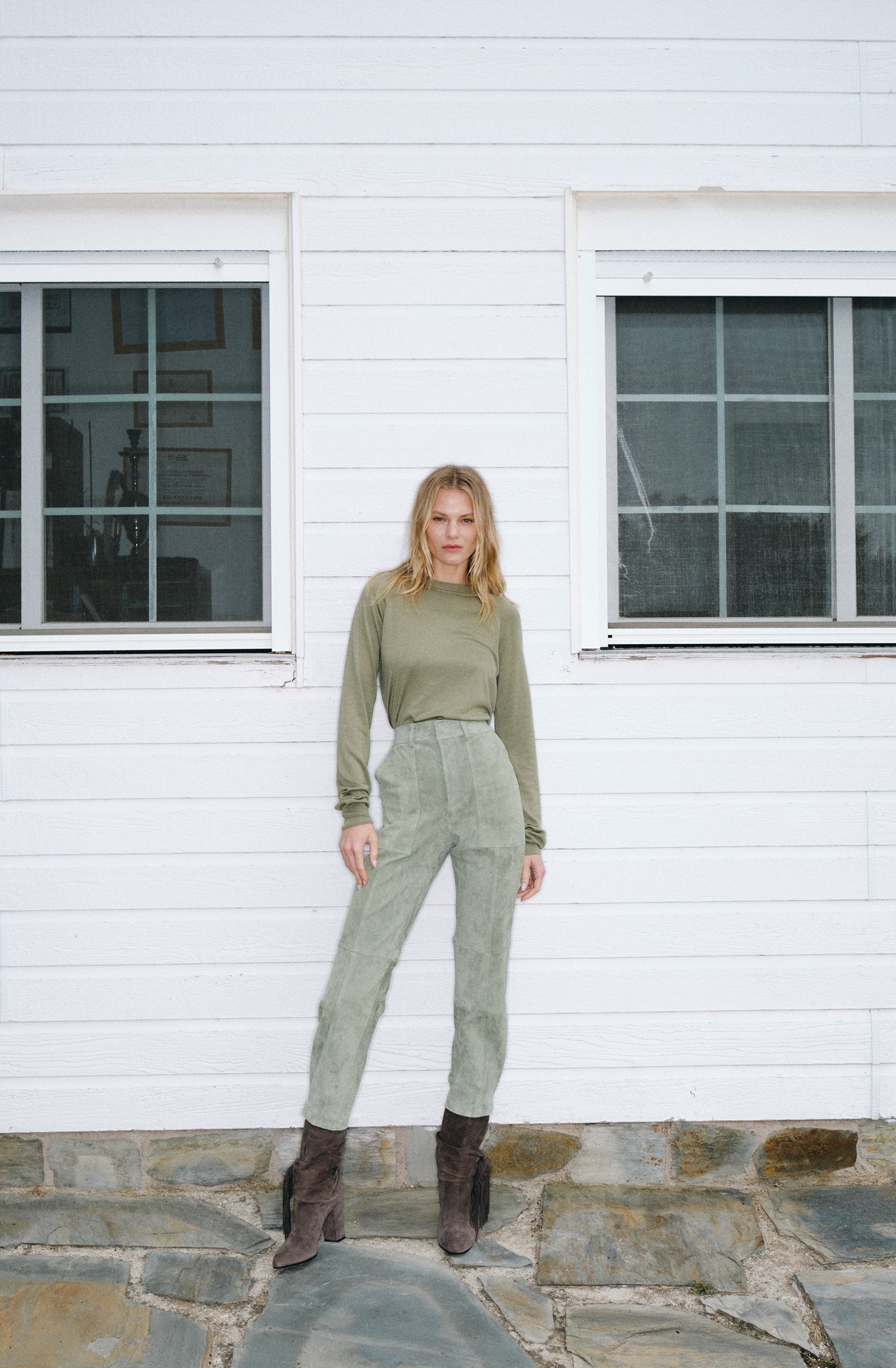 CREW NECK MATCHA WOOL AND SILK