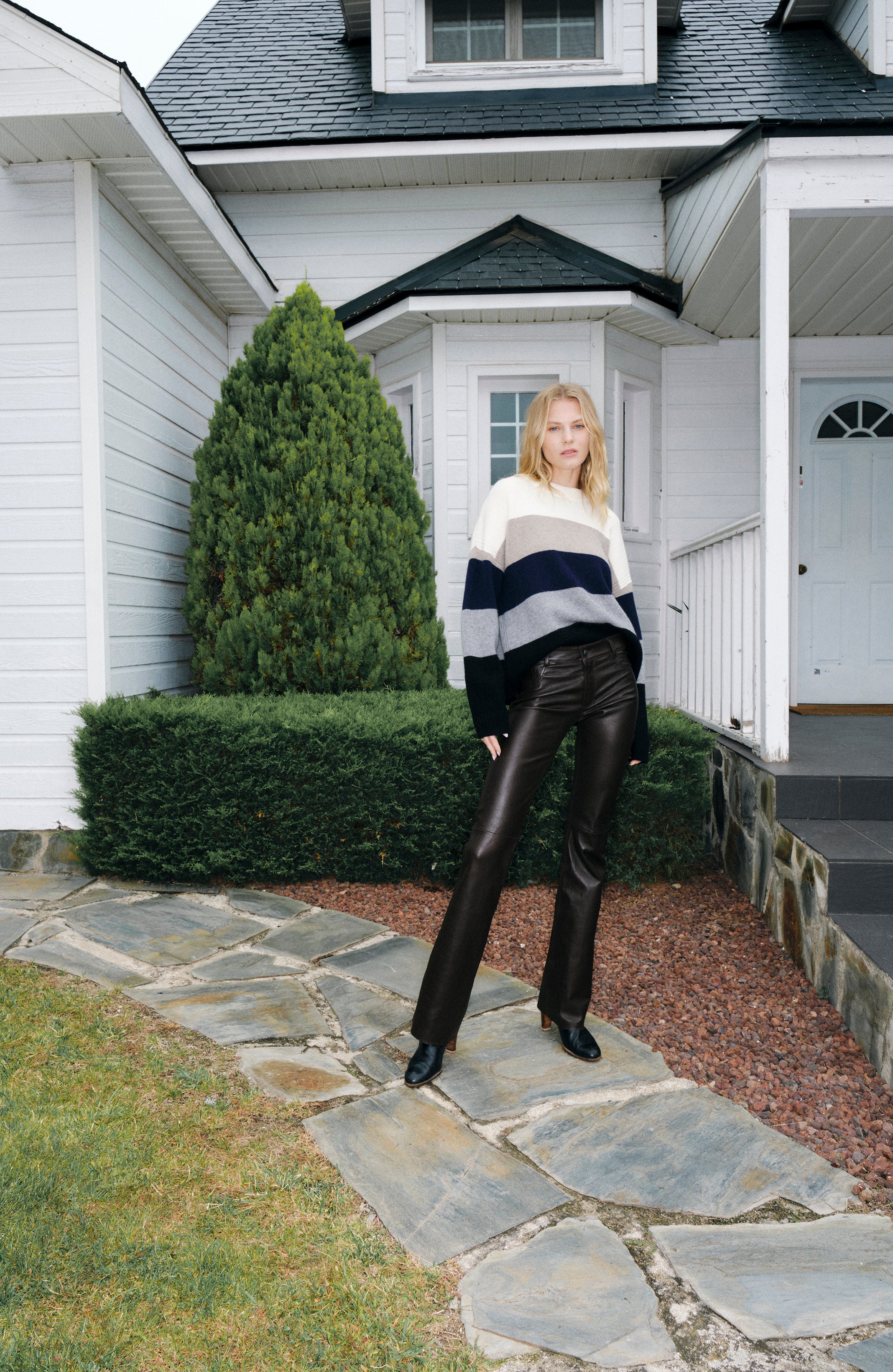 MULTISTRIPE CREW NECK BLUE CASHMERE