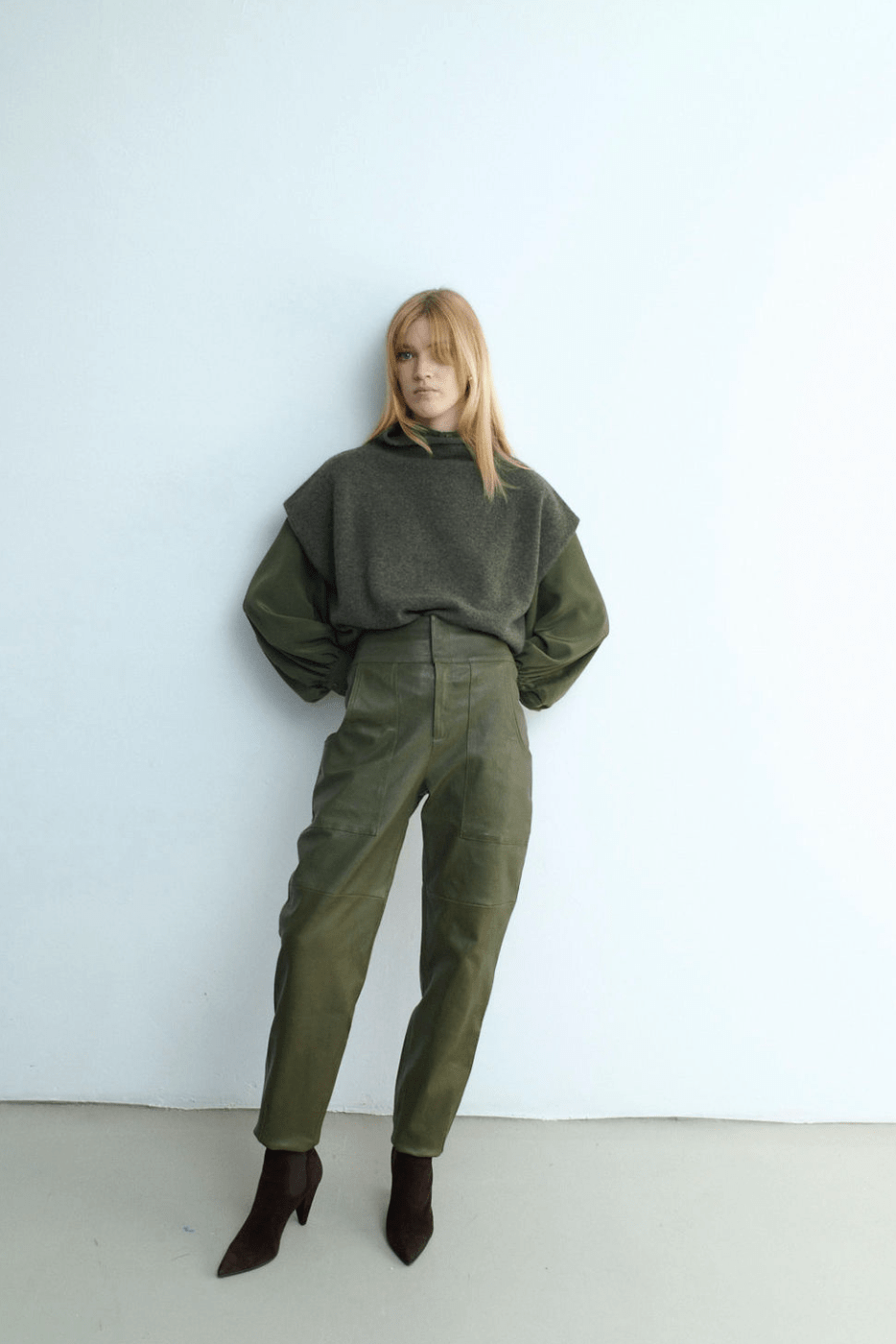 BEATRIZ PANT MOSS LEATHER