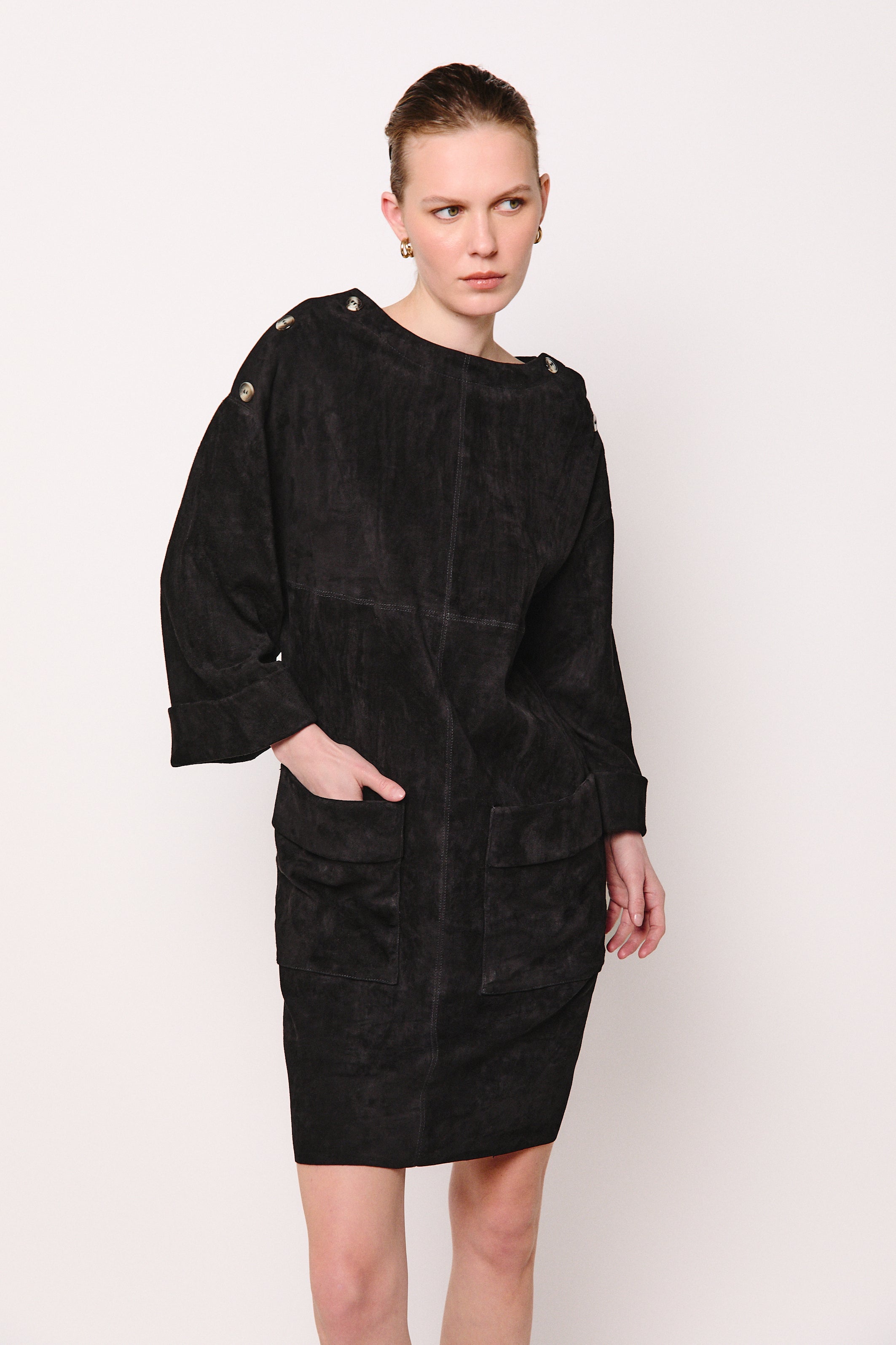 CLEO DRESS BLACK SUEDE LIGHT