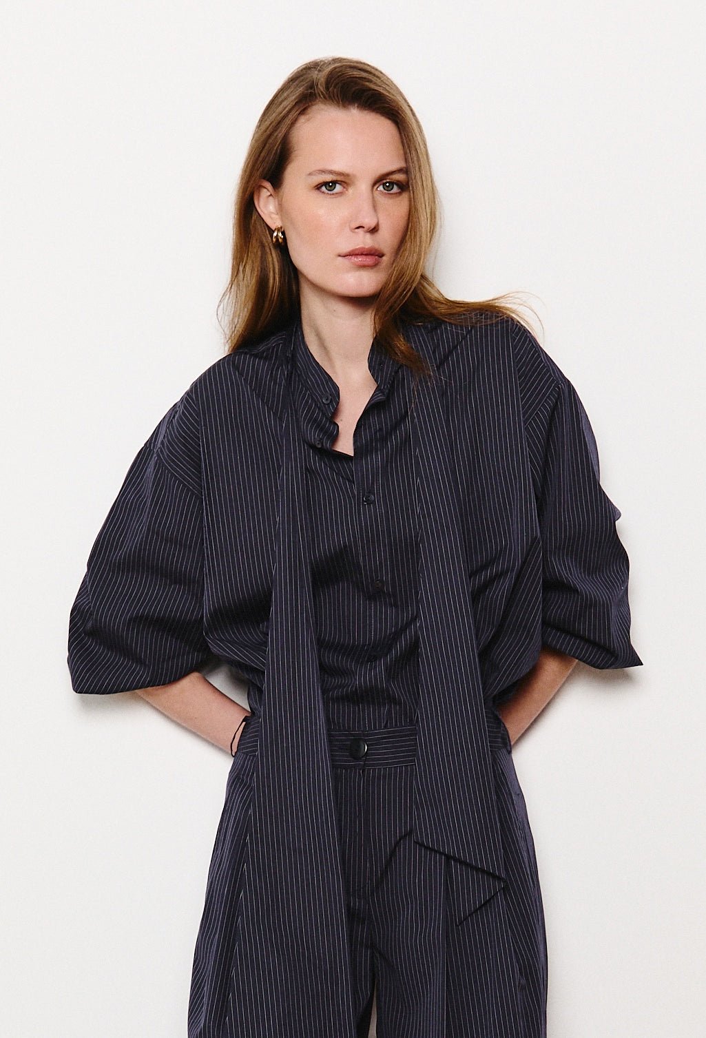 DIANE NAVY/WHITE PINSTRIPE SHIRT