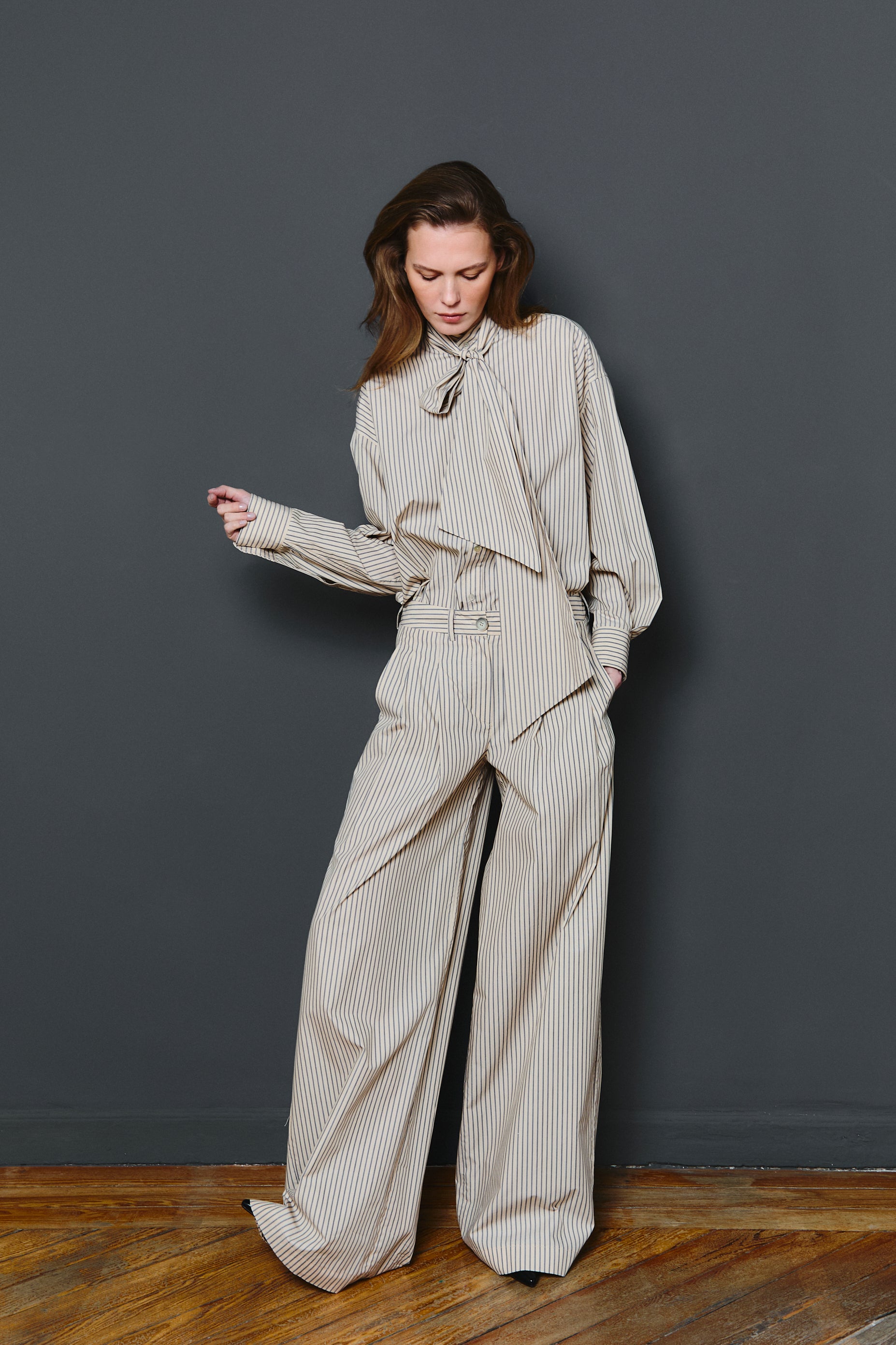 DIANE OFF WHITE/BLUE PINSTRIPE SHIRT