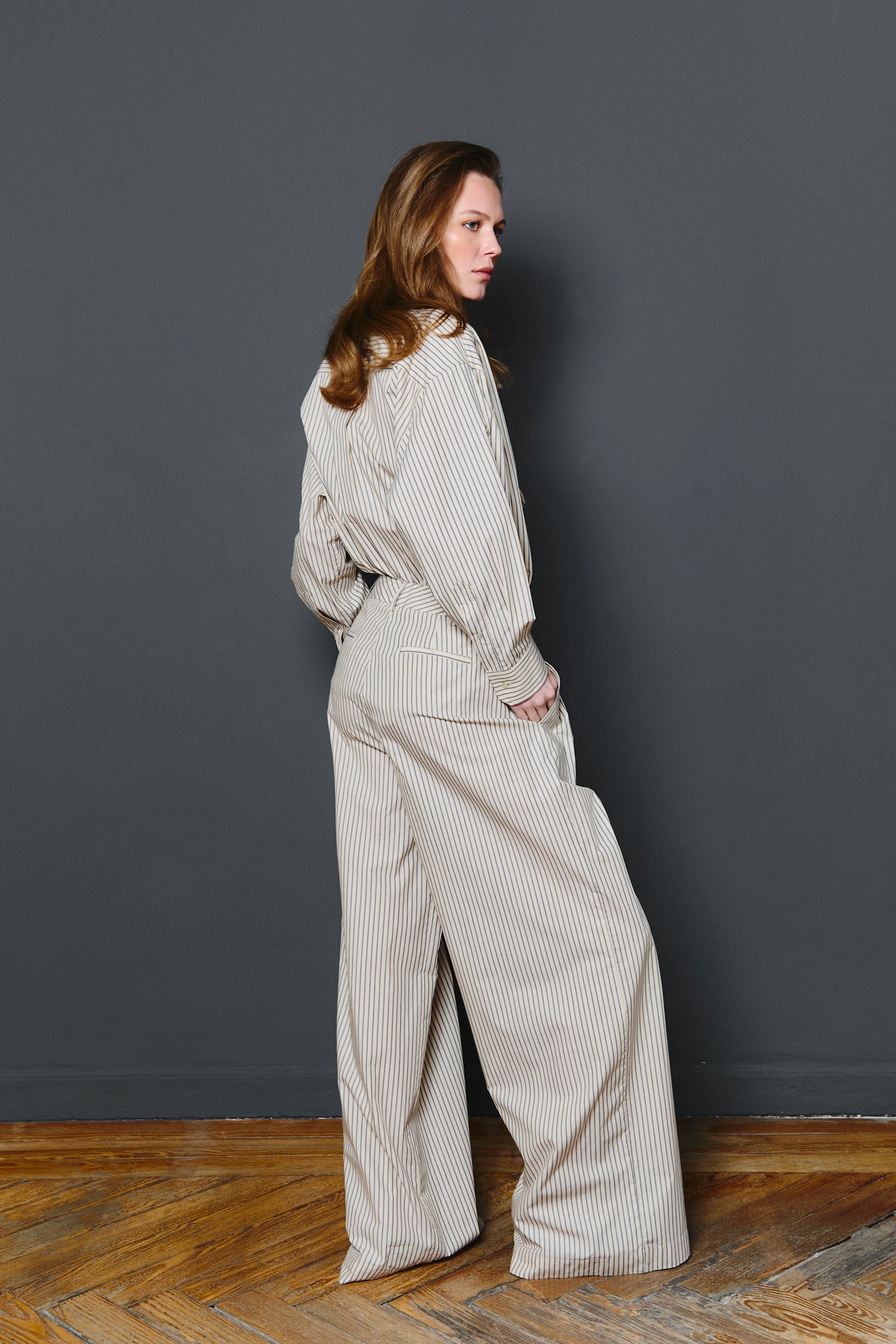 MARGARET OFF/WHITE/BLUE PINSTRIPE PANT