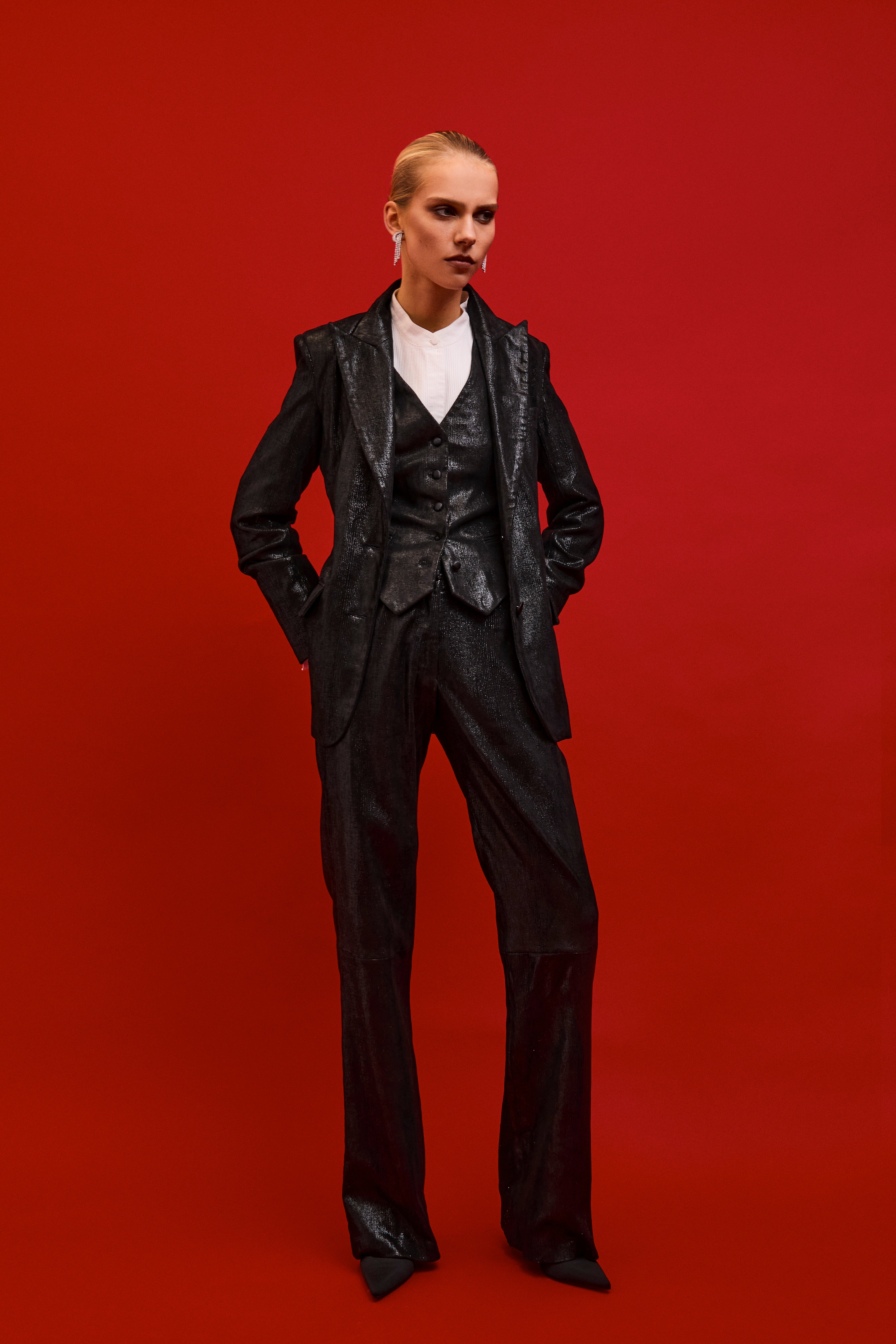 ANGELATUX BLACK SHINE LEATHER PANT