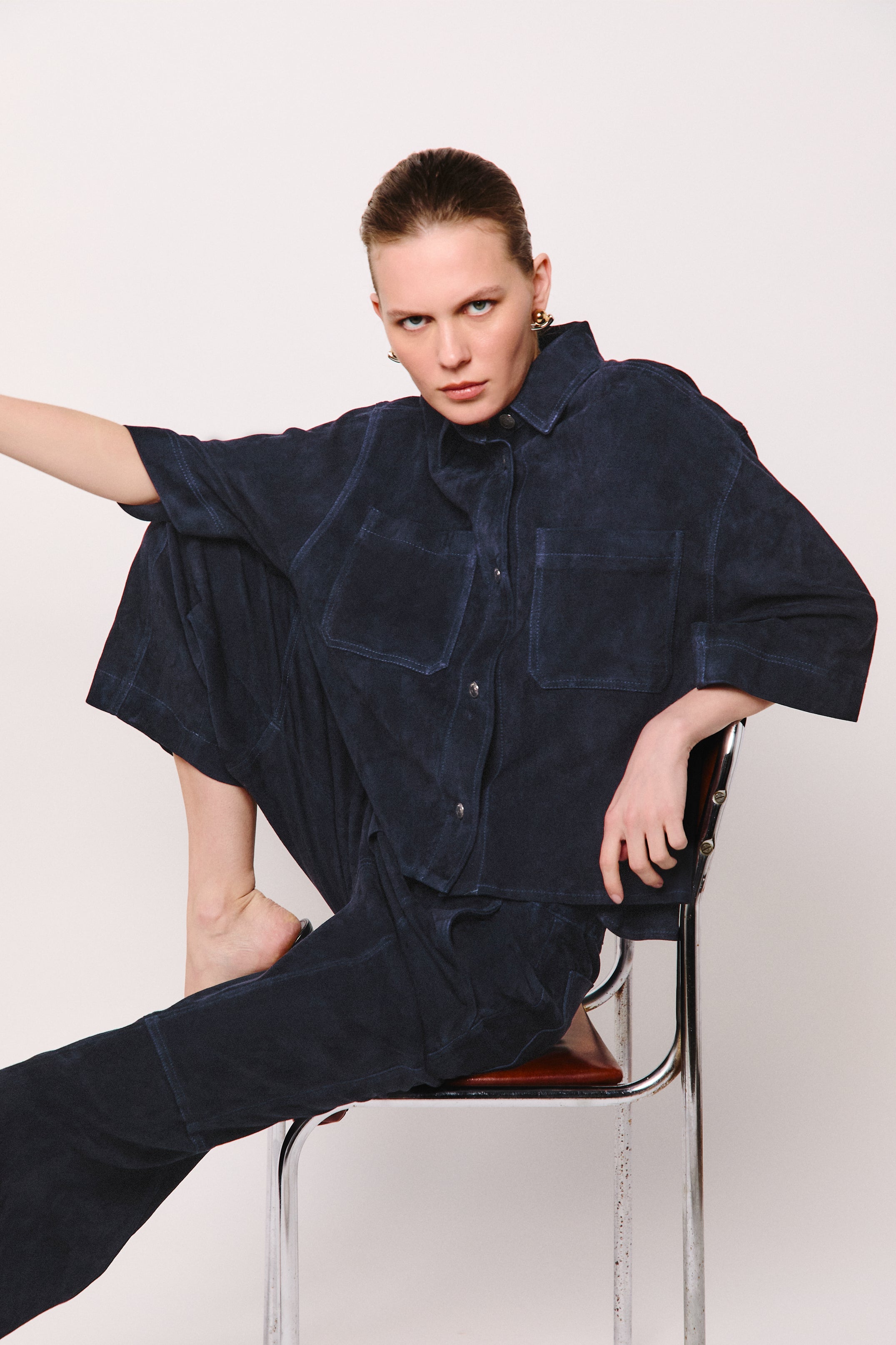 LULU SHIRT NAVY SUEDE LIGHT