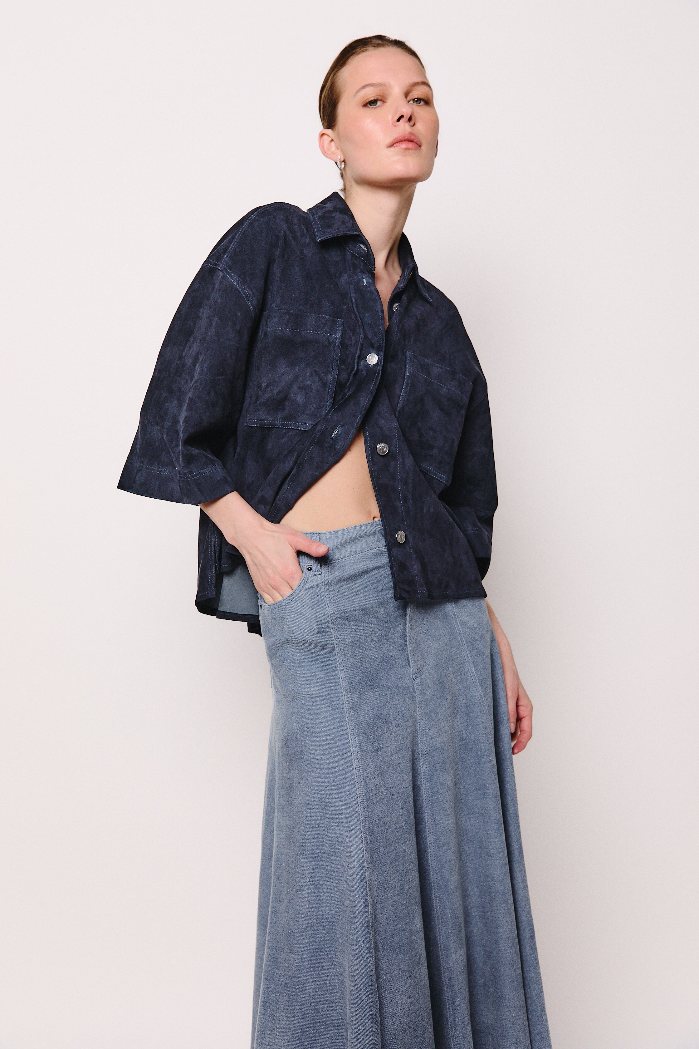 LULU SHIRT NAVY SUEDE LIGHT