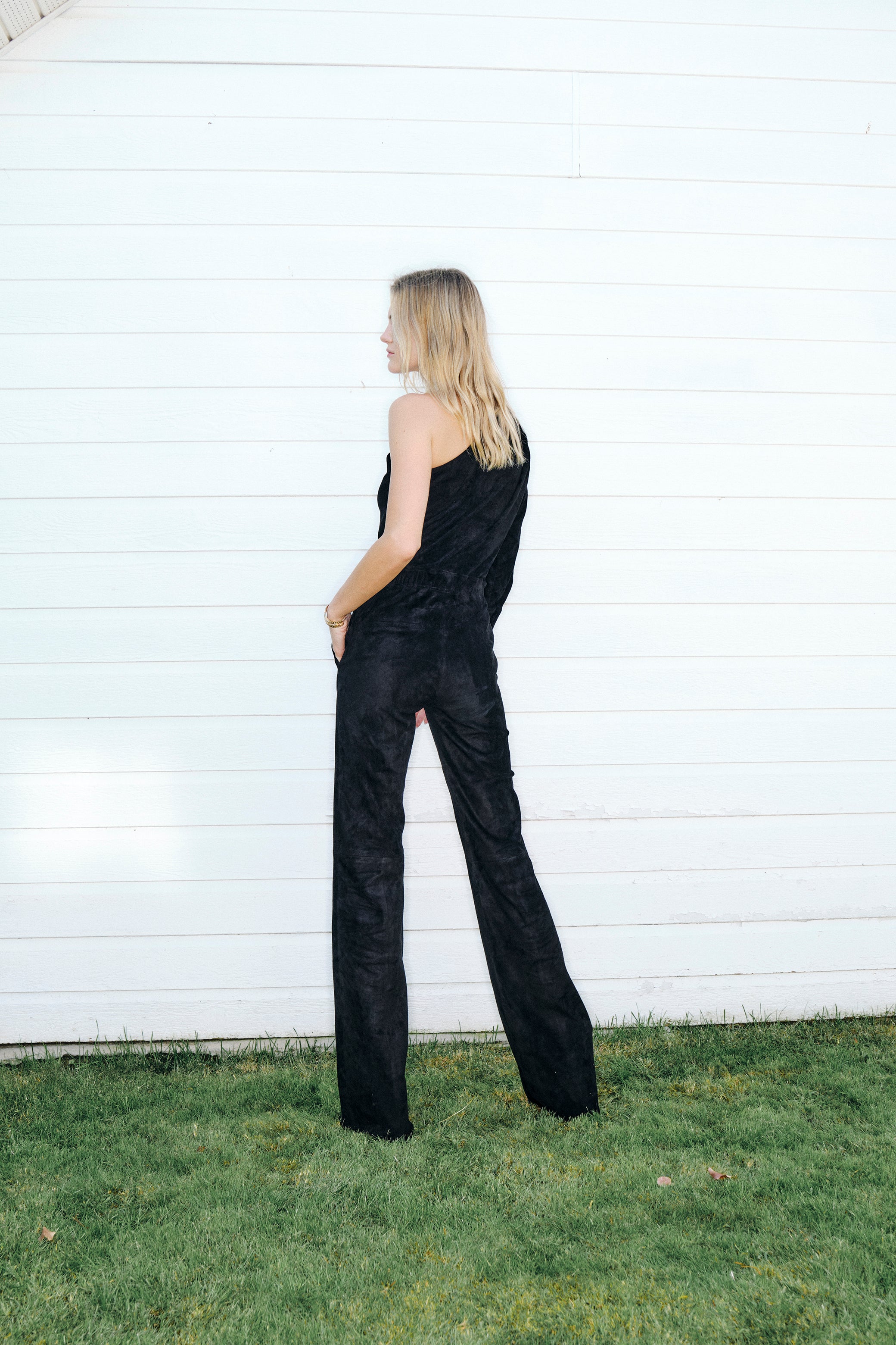 One-Shoulder Jumpsuit Black Suede