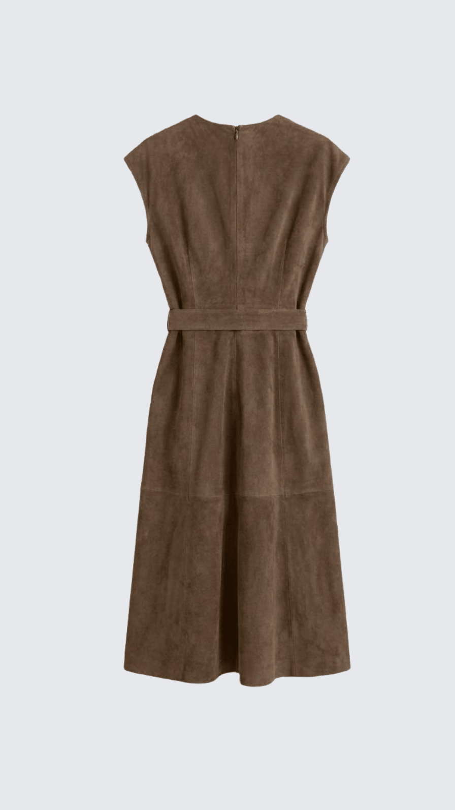 VESTIDO MIDI BEIGE ANTE CON MANGAS TIPO CAP SOFIA