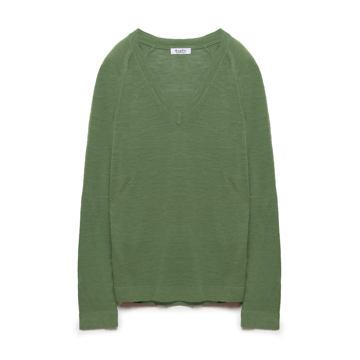 LONG SLEEVE V NECK MATCHA WOOL AND SILK