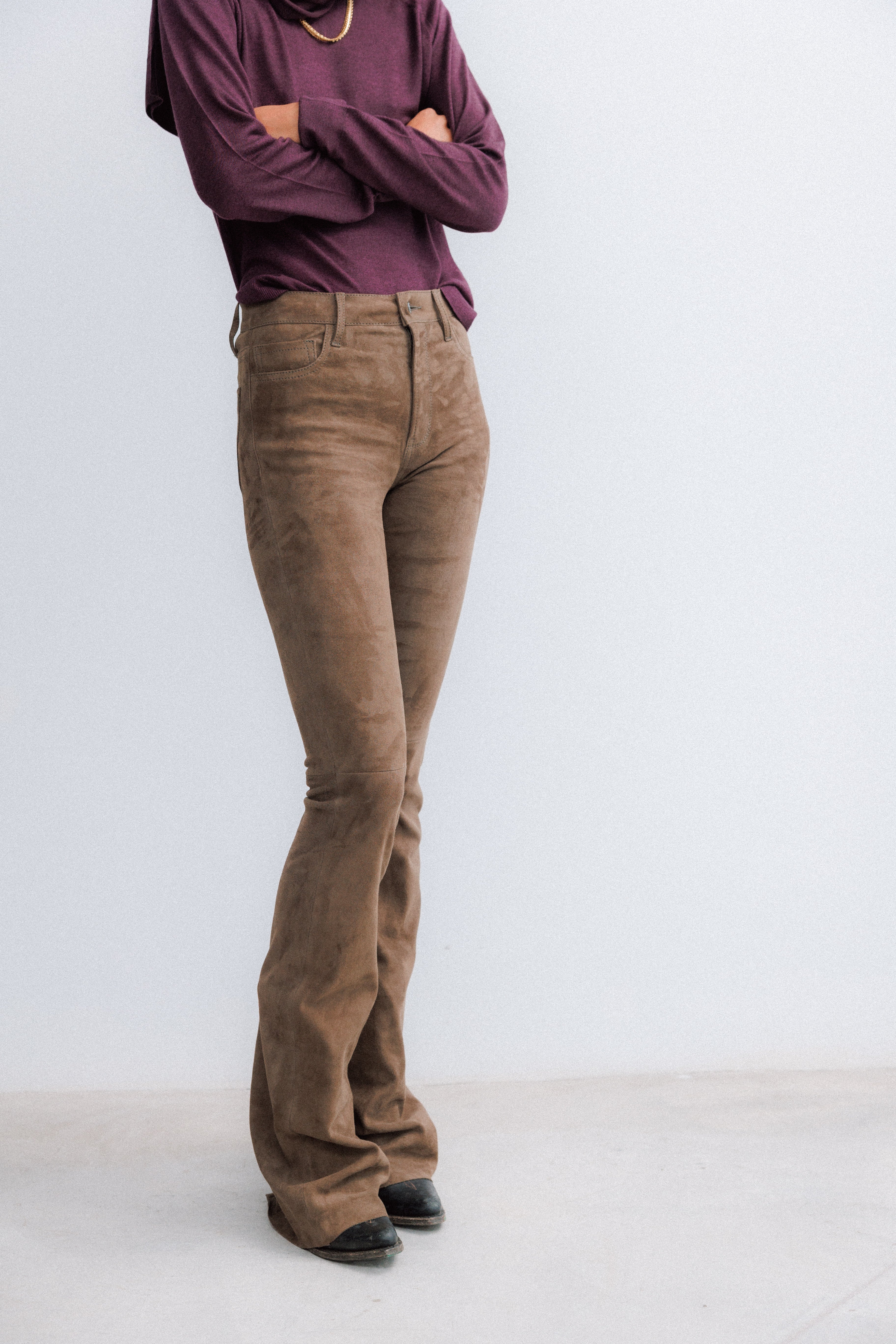 brown high-waist flare pants monandpau