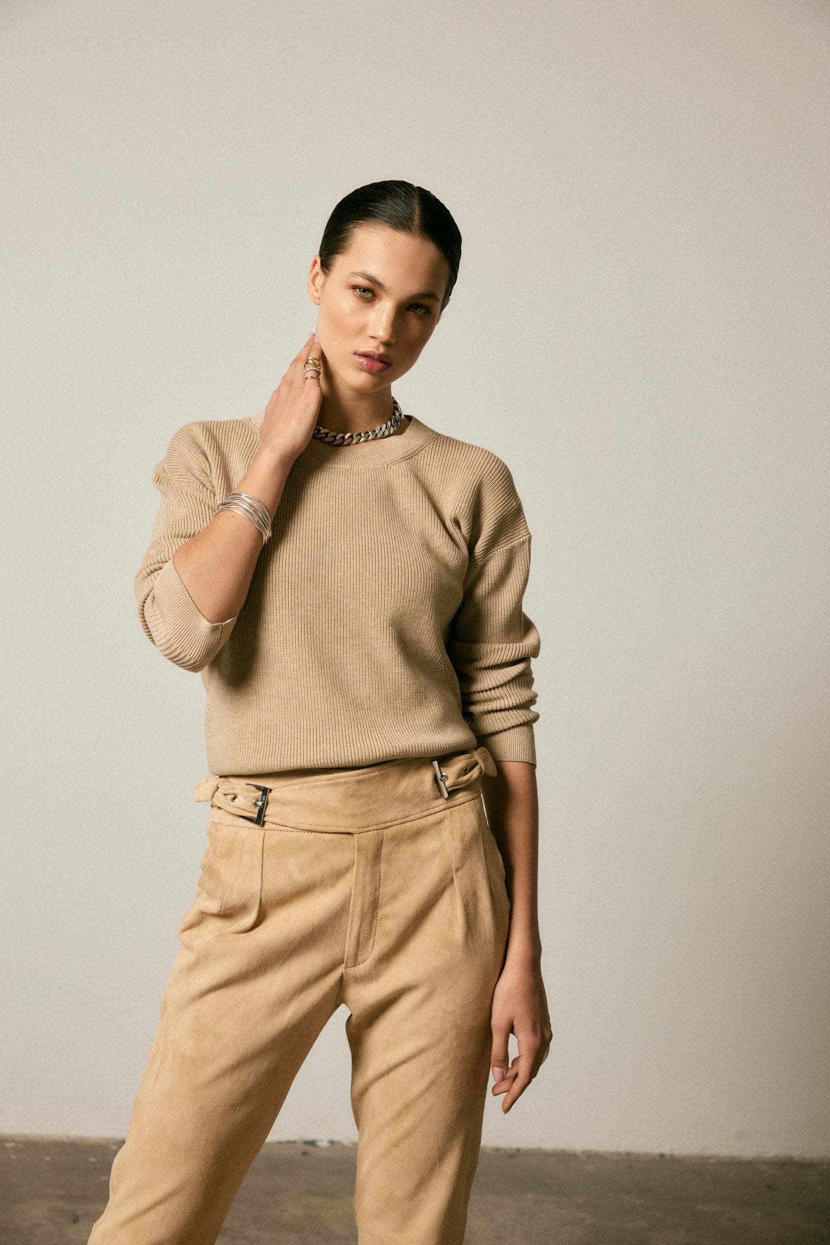 Sand Crew Neck Cotton and Cashmere
