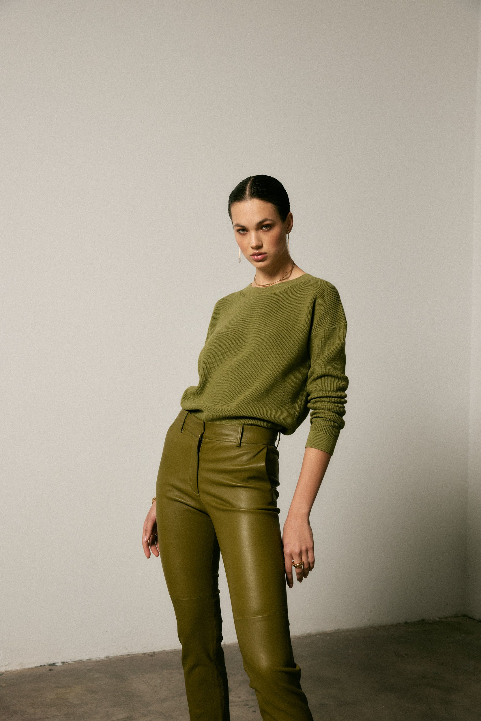 Olive Crew Neck Cotton and Cashmere