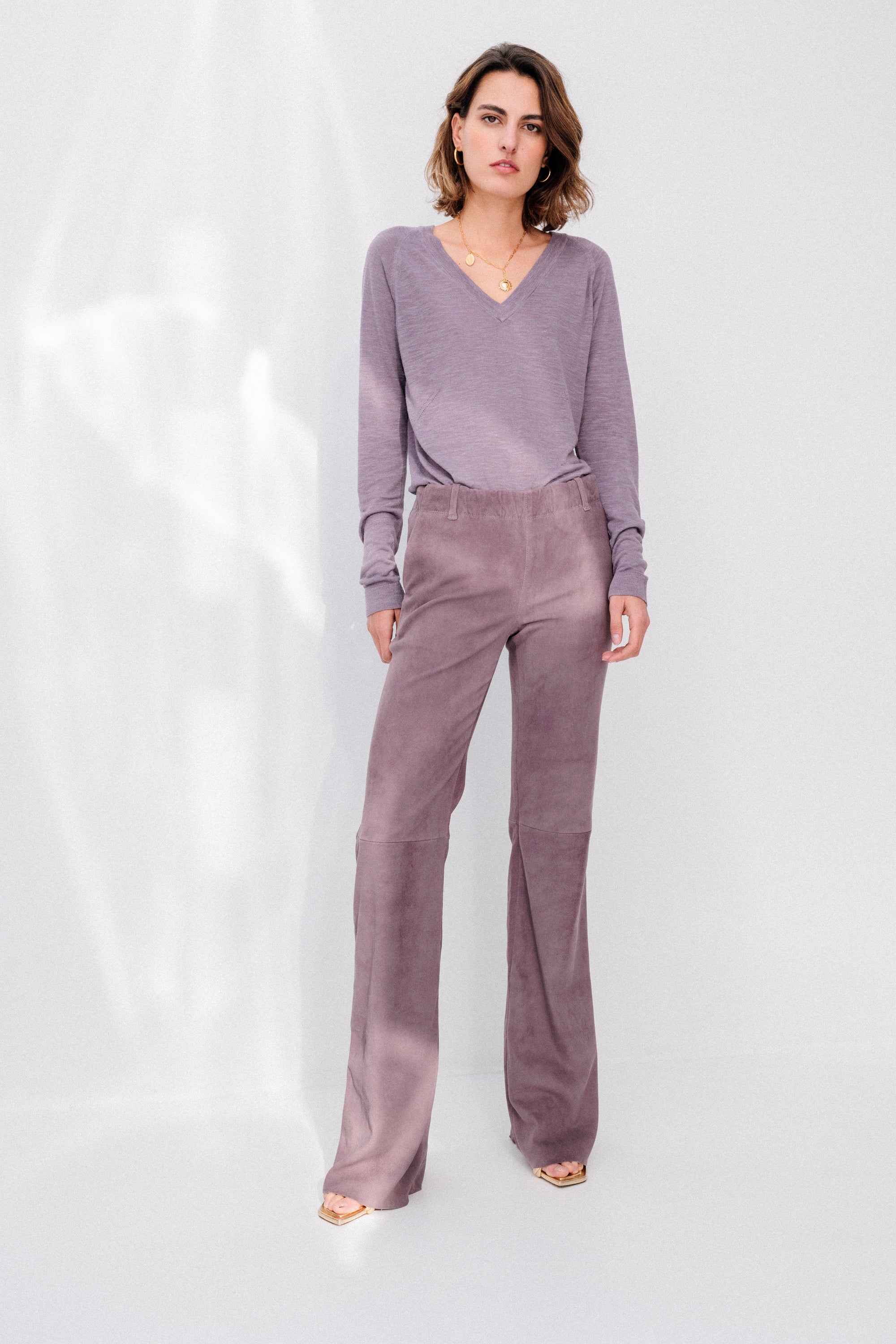 Long Sleeve V-Neck Gray Lilac T-Shirt